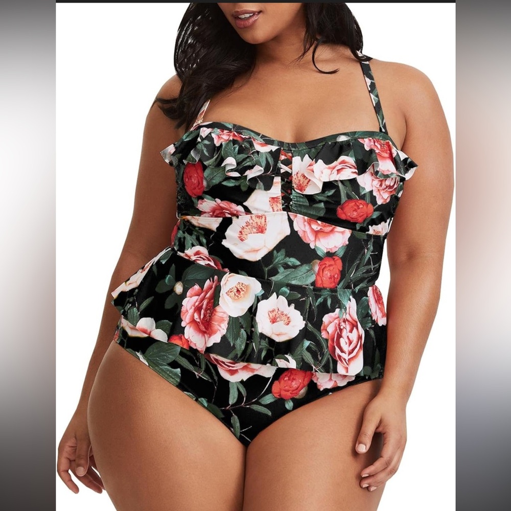 Tutorutor women’s plus size floral Peplum Tankini Burundi
